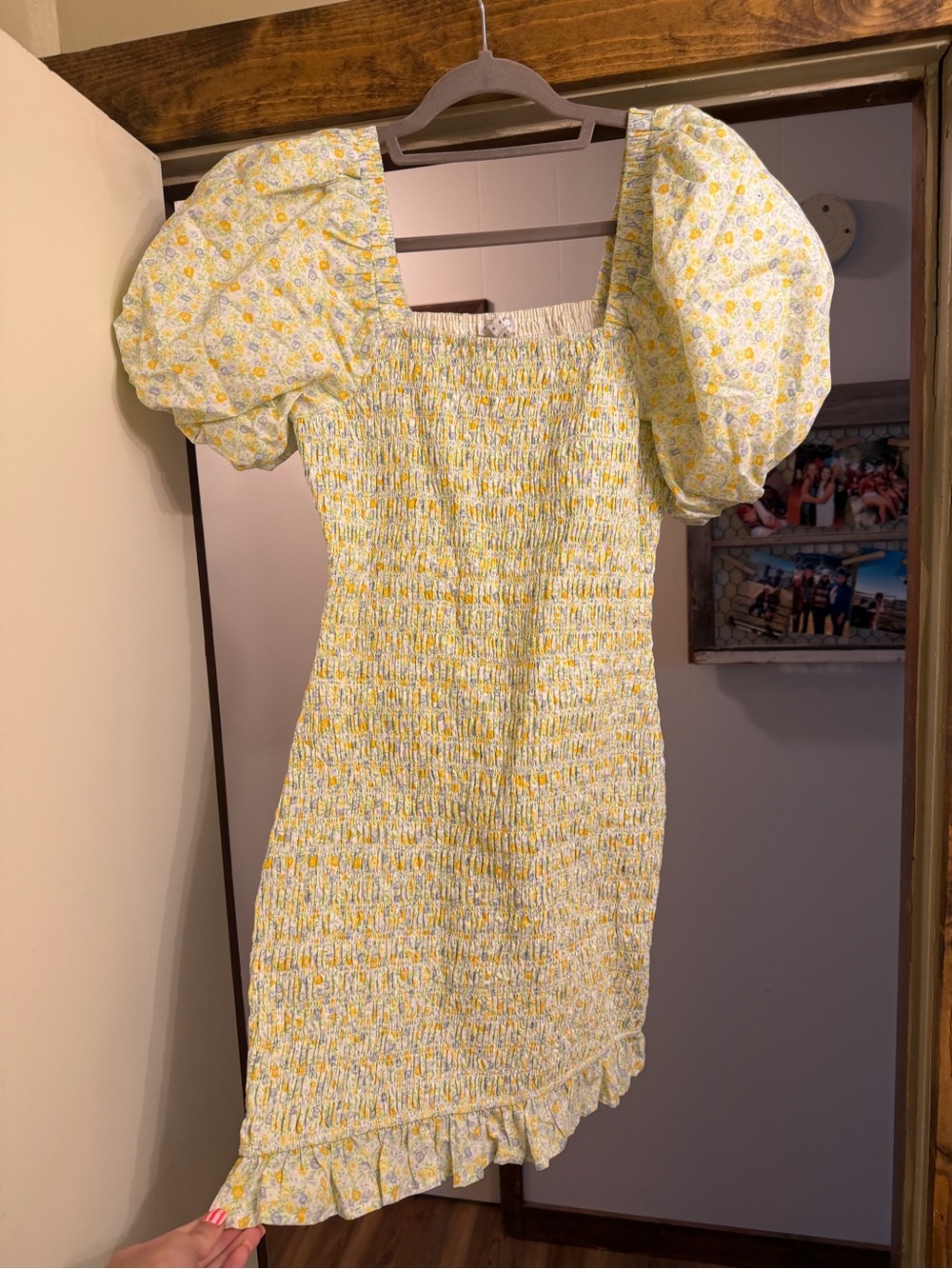 English Factory Yellow Floral Smocked Puff-Sleeve Mini Dress